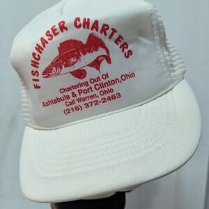 VINTAGE Capital white Snap Back Adjustable TRUCKER Hat Mesh Foam Cap Fishcasters